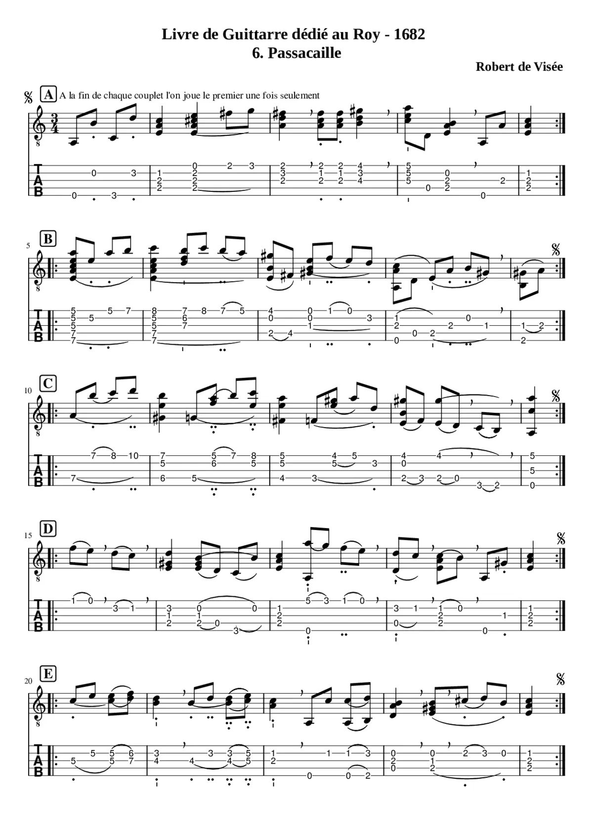 Livre de Guittarre dédié au Roy - 1682 - Page 1