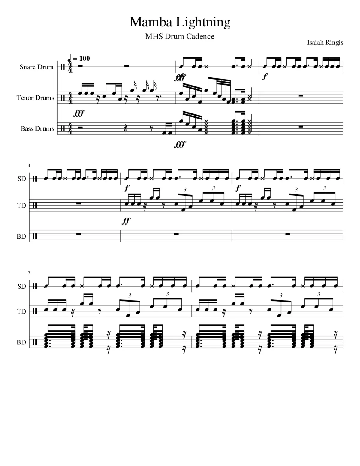 Mamba Lightning Drum Cadence - Page 1