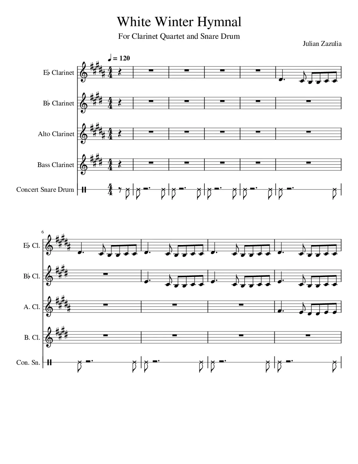 White Winter Hymnal for Clarintet Quartet - Page 1