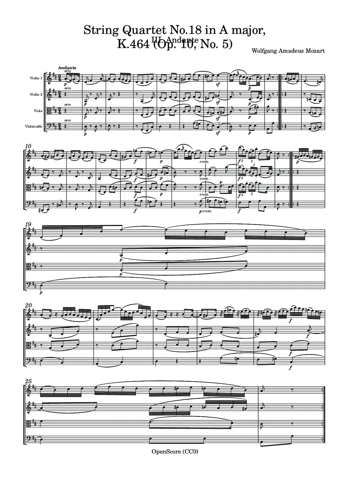 String Quartet No.18 in A major, K.464 (Op. 10, No. 5) - Page 1