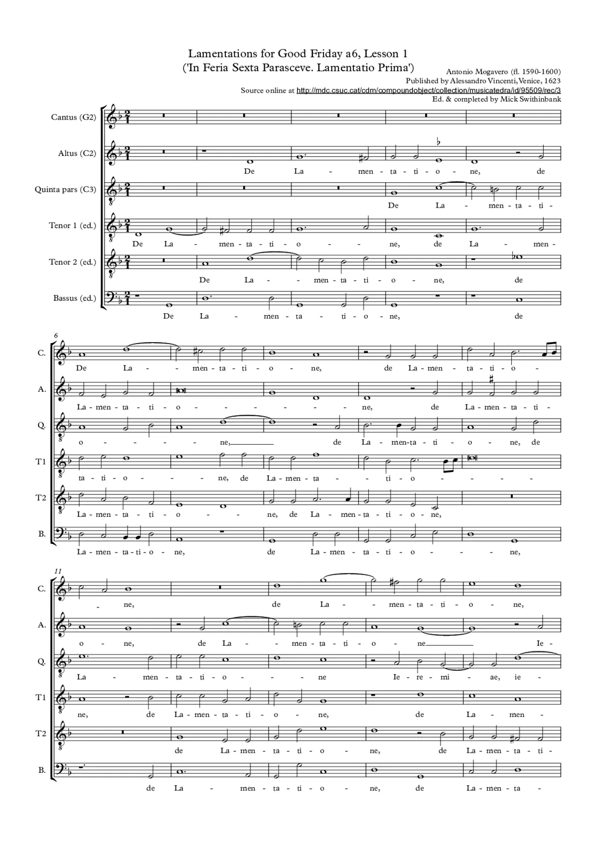 Lamentations for Good Friday, Lesson One - Page 1