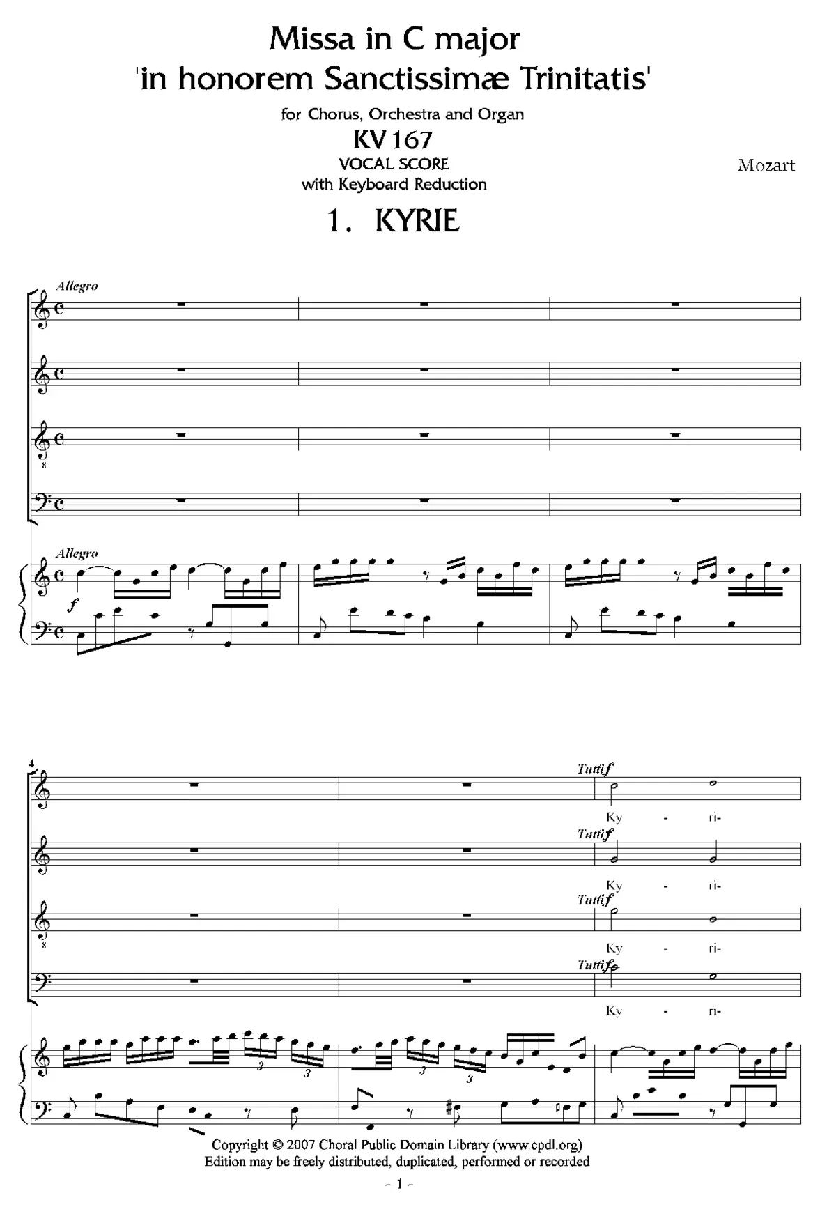 Missa in C major (in honorem Sanctissimae Trinitatis), KV 167 - Page 1