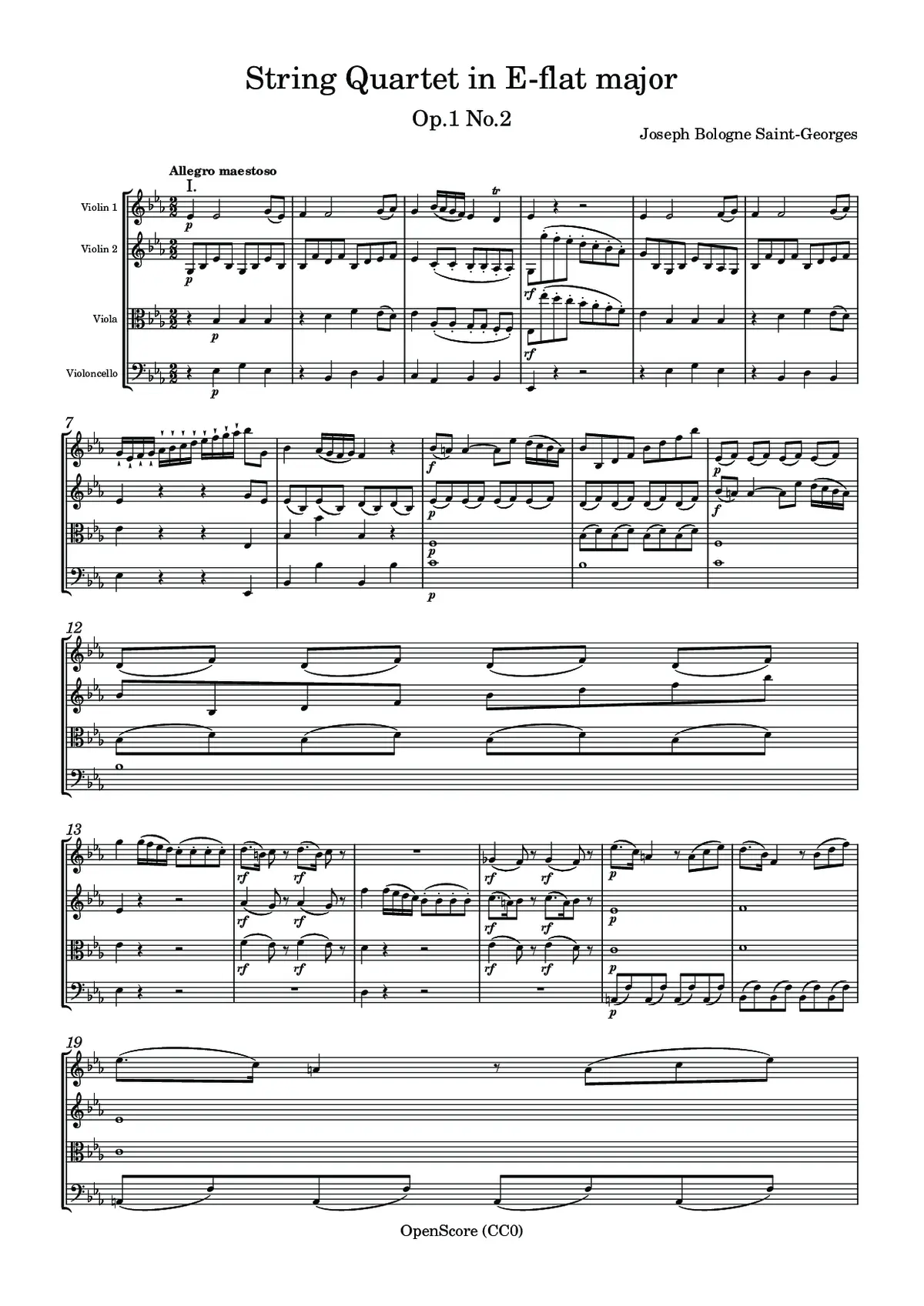 String Quartet in E-flat major, Op.1 No.2 - Page 1