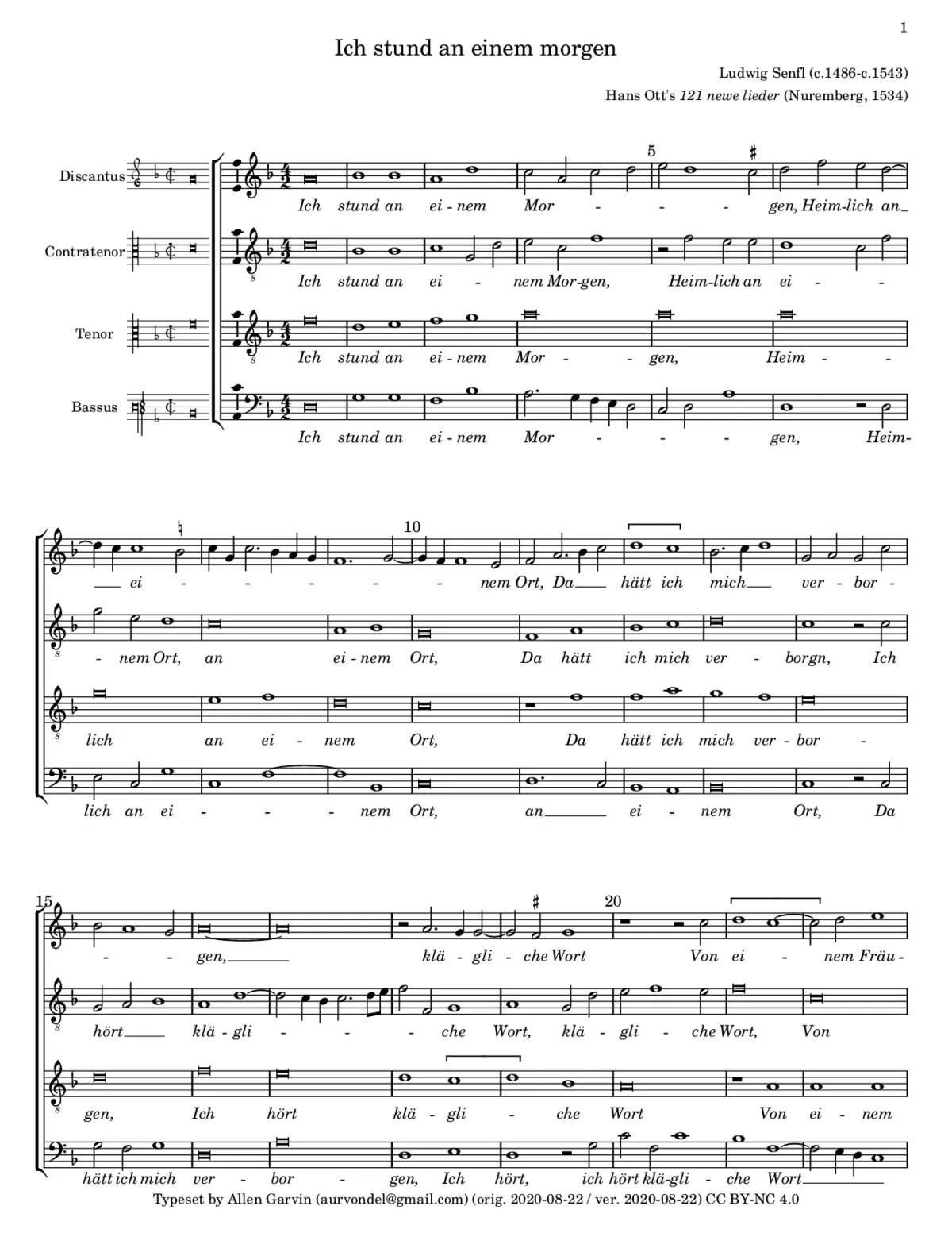Ich stund an einem Morgen (tenor) - Page 1