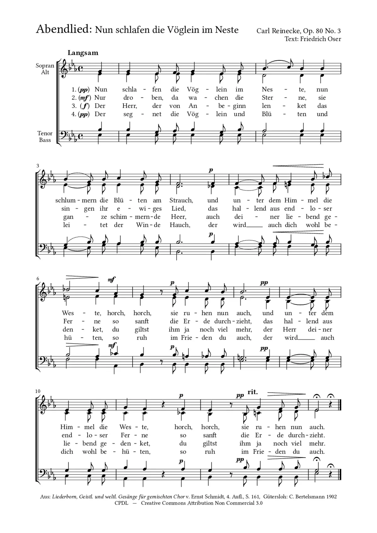 Abendlied: Nun schlafen die Vöglein, Op. 80, No. 3 - Page 1