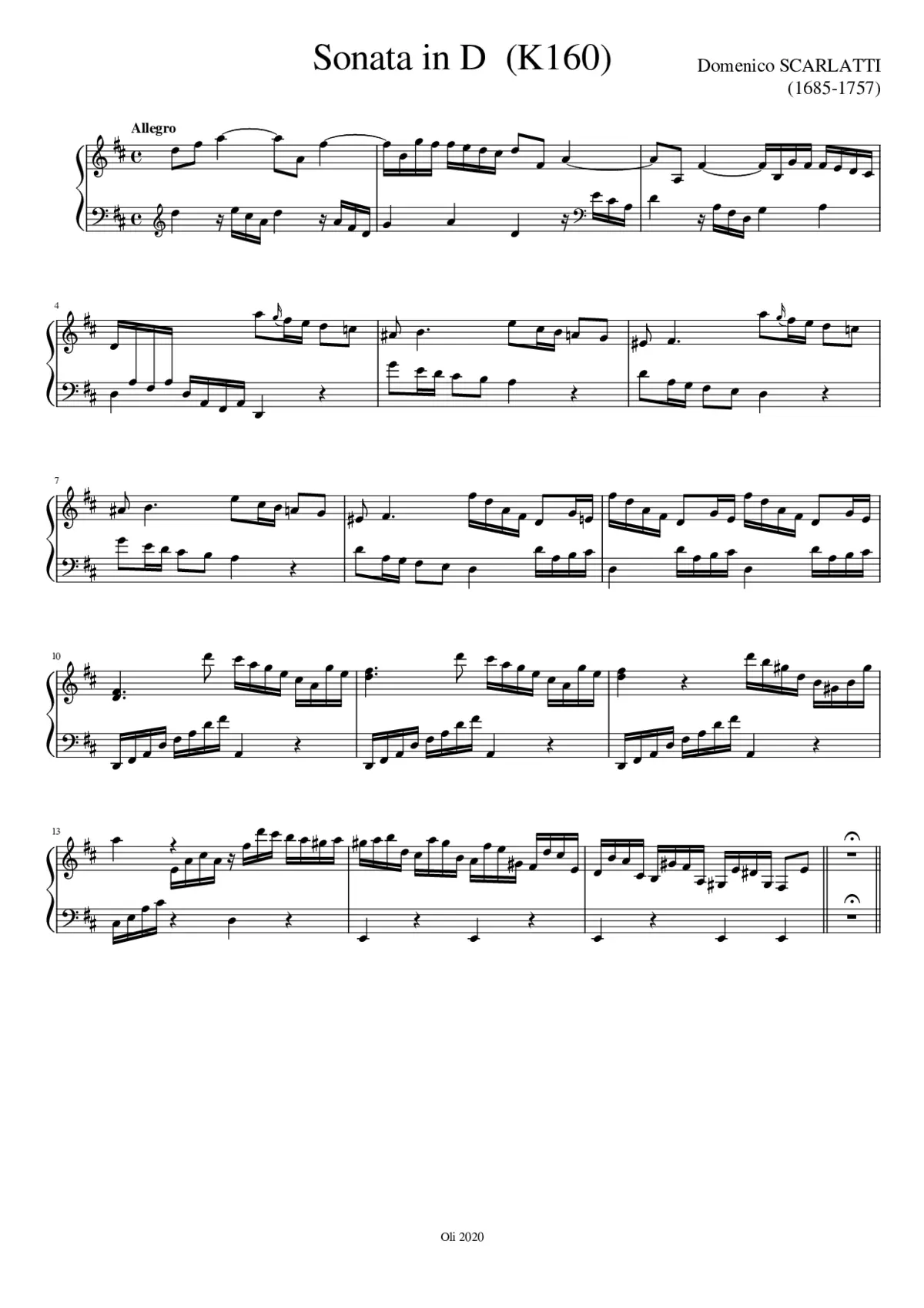 Sonata in D major (K160) - Page 1