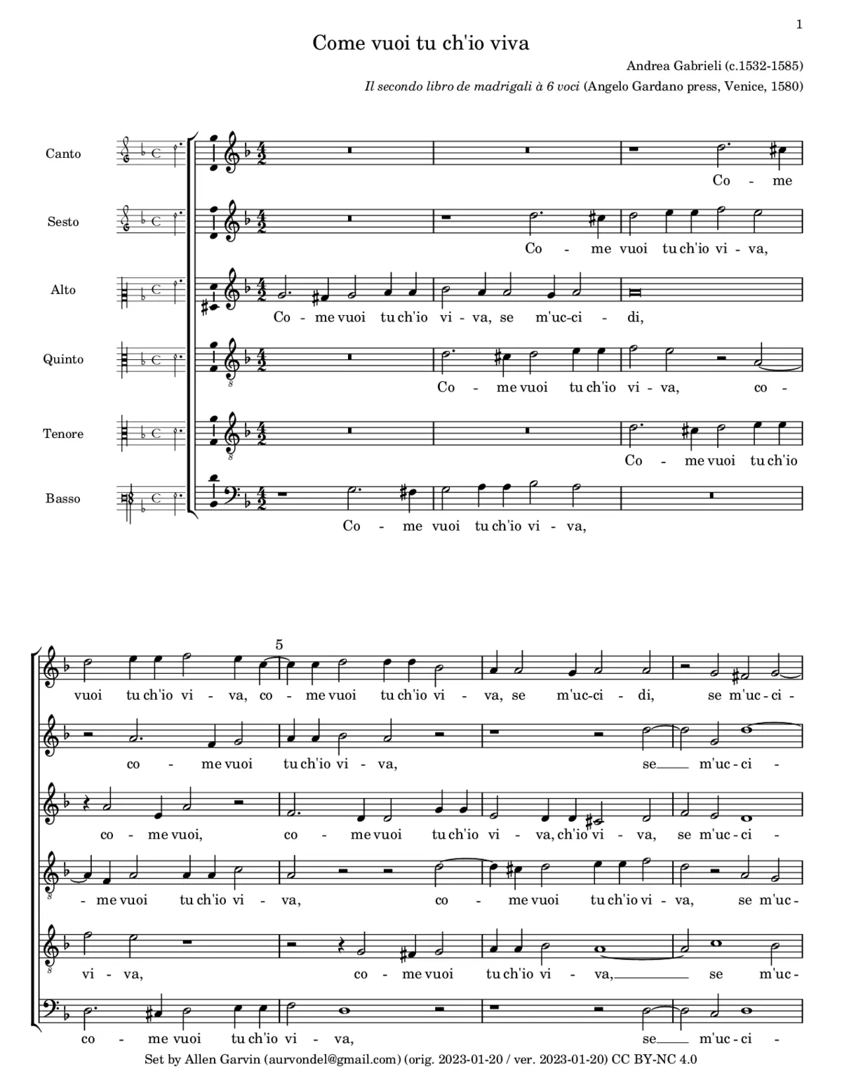 Come vuoi tu ch'io viva - Page 1