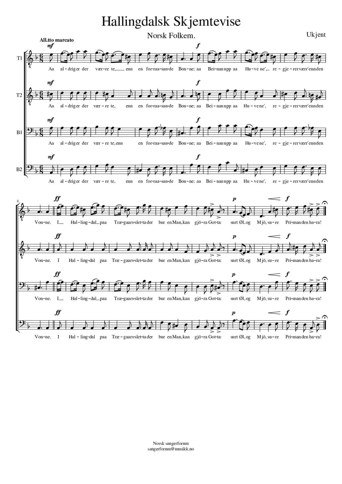 Hallingdalsk Skjemtevise - Page 1