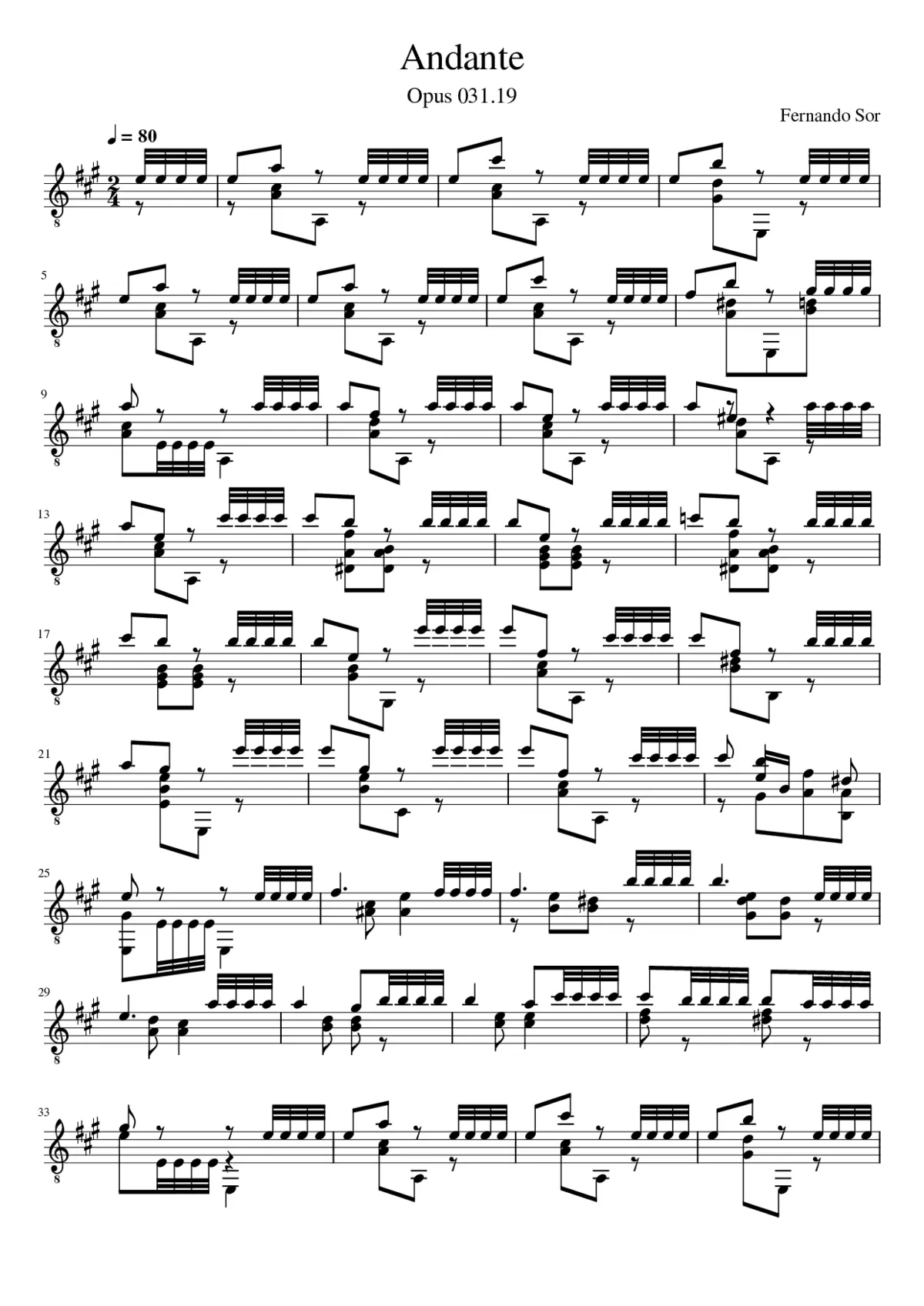 Fernando Sor - Opus 31.19 - Andante - Page 1