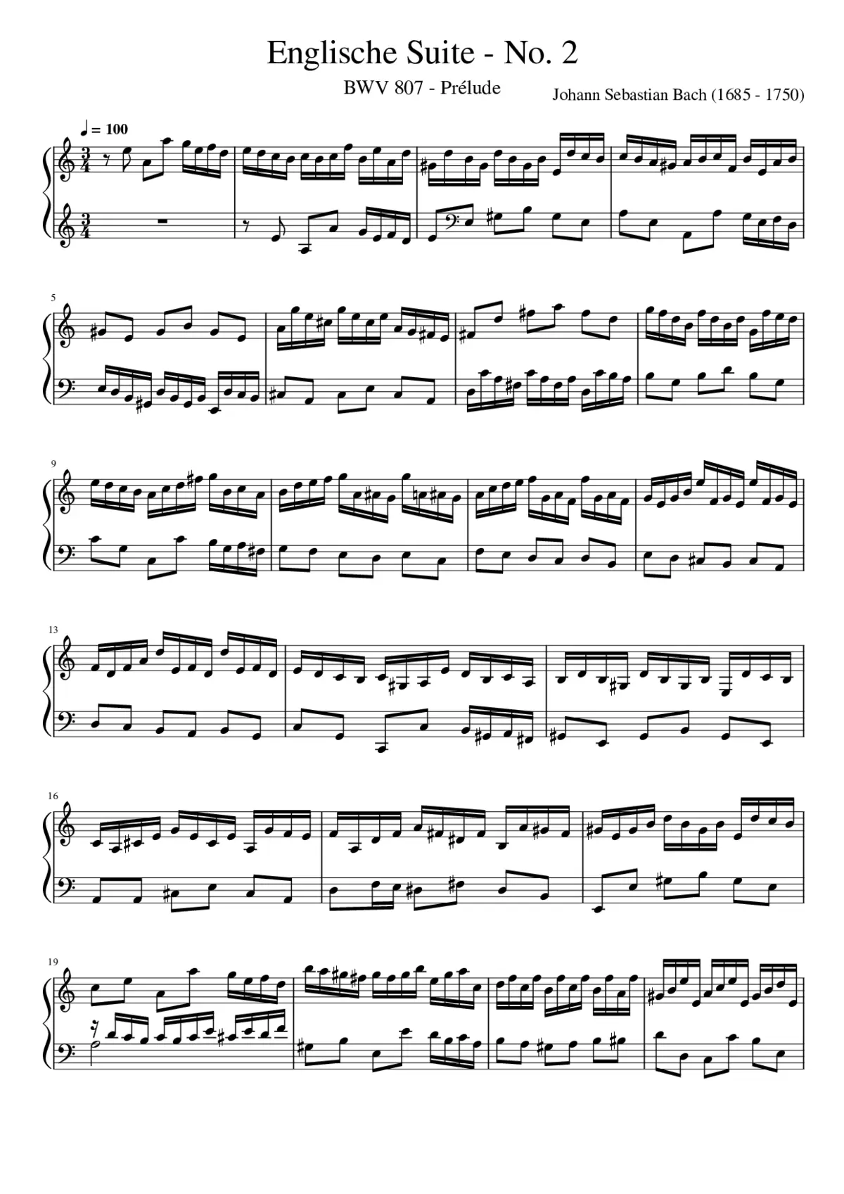 English Suite No.2 in A minor BWV 807 - Page 1