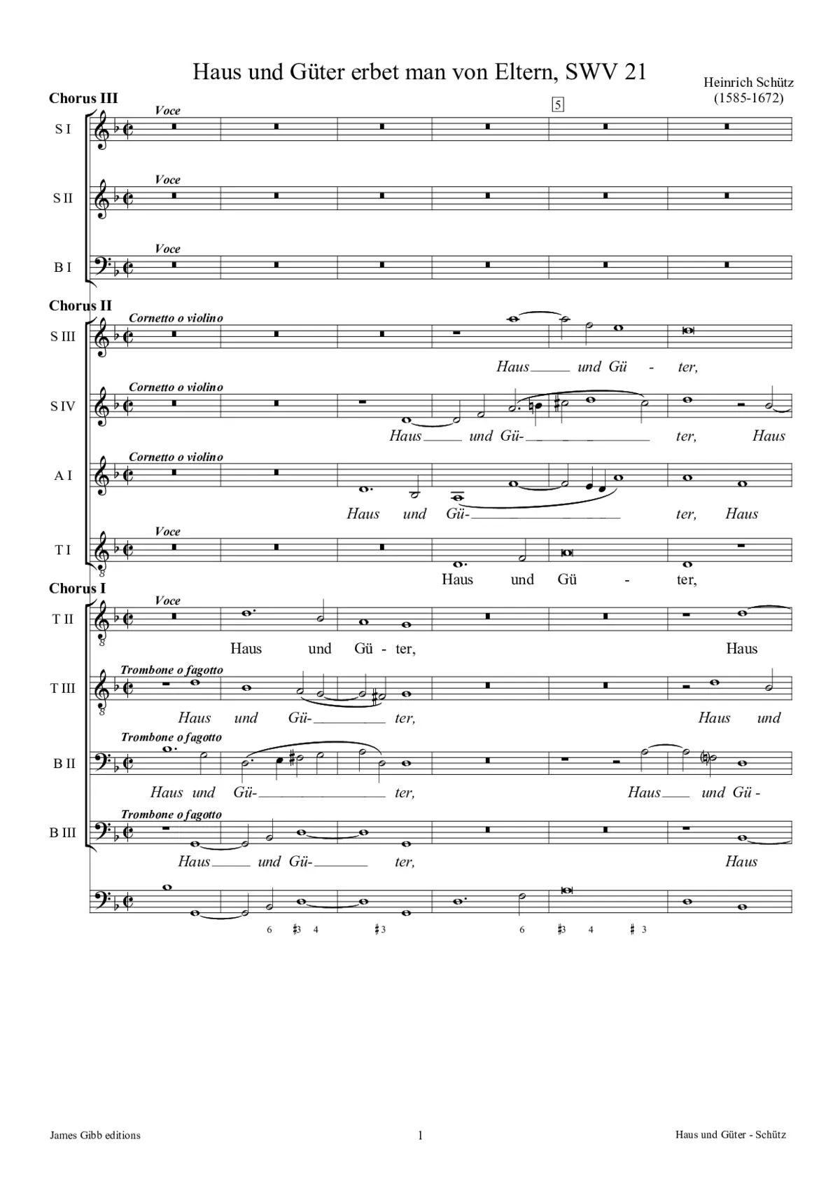 Haus und Güter erbet man von Eltern, SWV 21 - Page 1