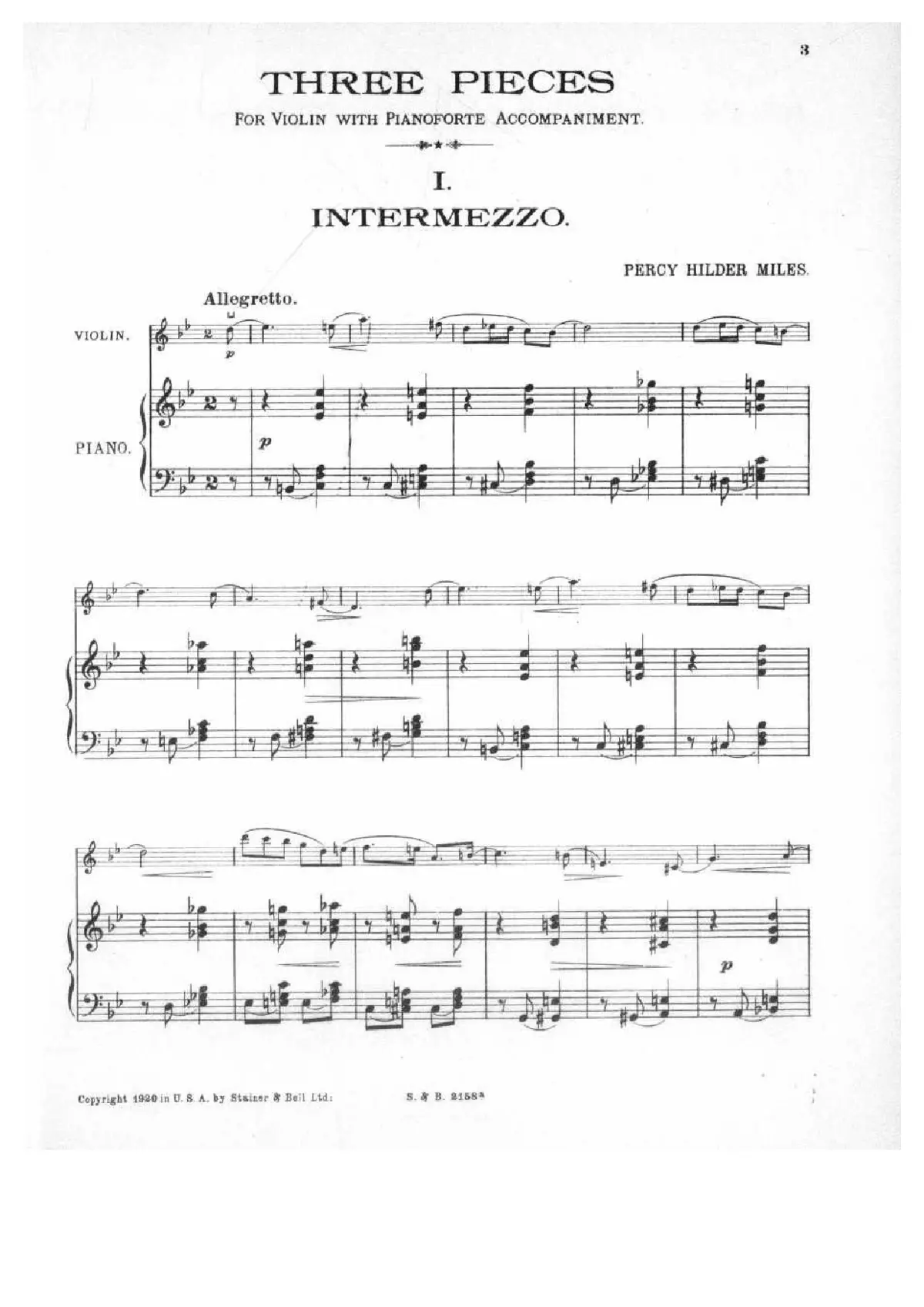 3 Pieces for violin with pianoforte accompaniment - Page 1