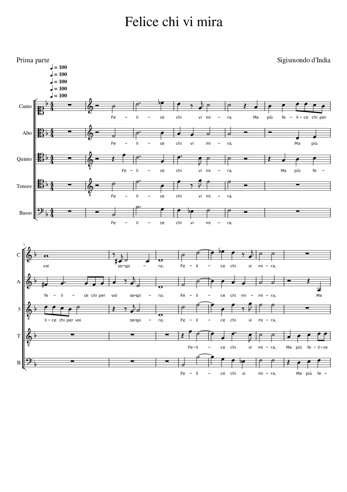 Felice chi vi mira; Ben hebbe amica stella - Page 1