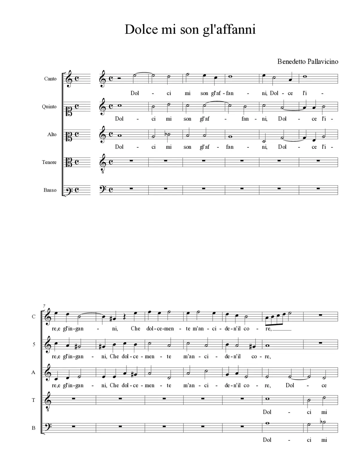 Dolce mi son gl'affanni - Page 1