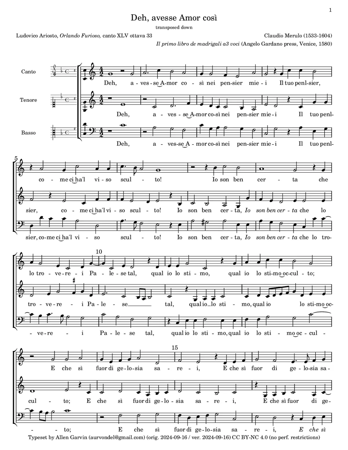 Deh, avesse Amor così - Page 1