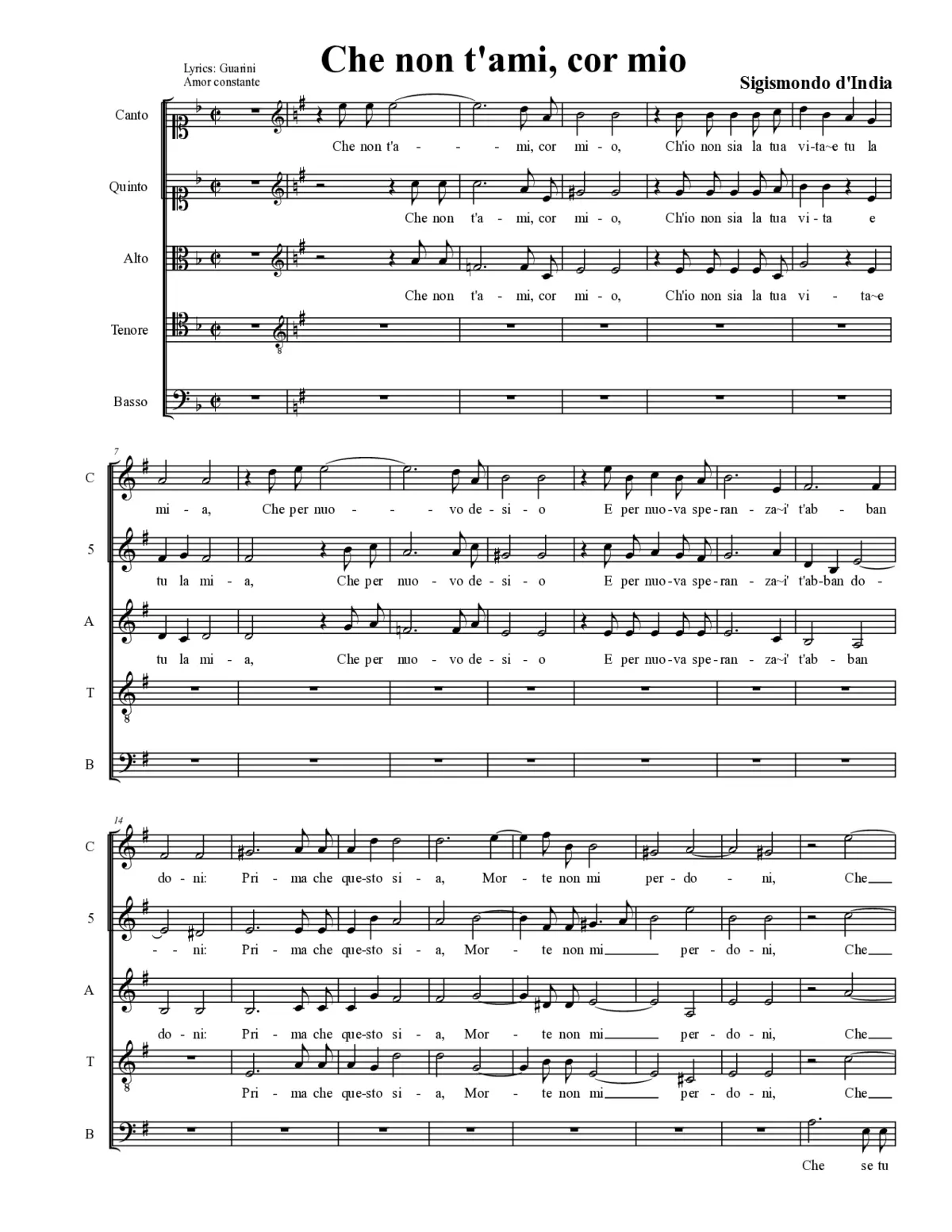 Che non t'ami, cor mio - Page 1