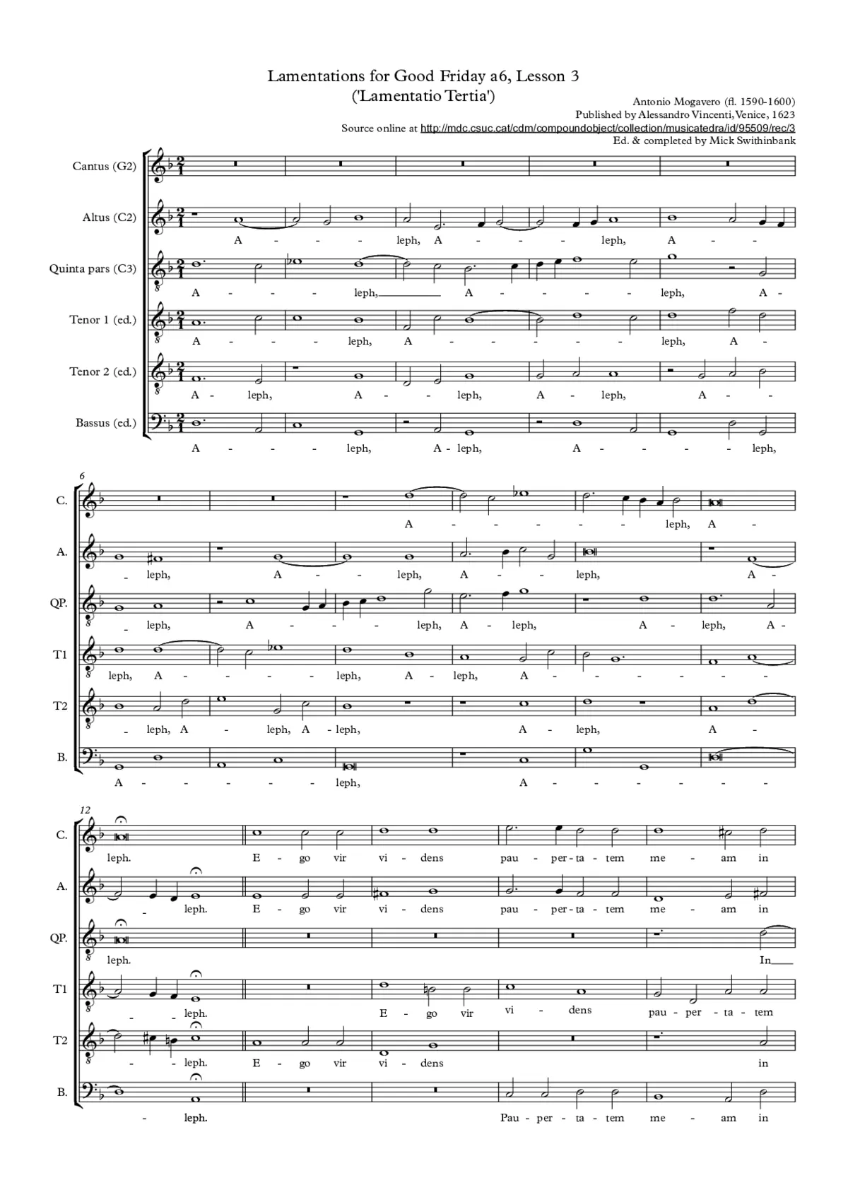 Lamentations for Good Friday, Lesson Three - Page 1