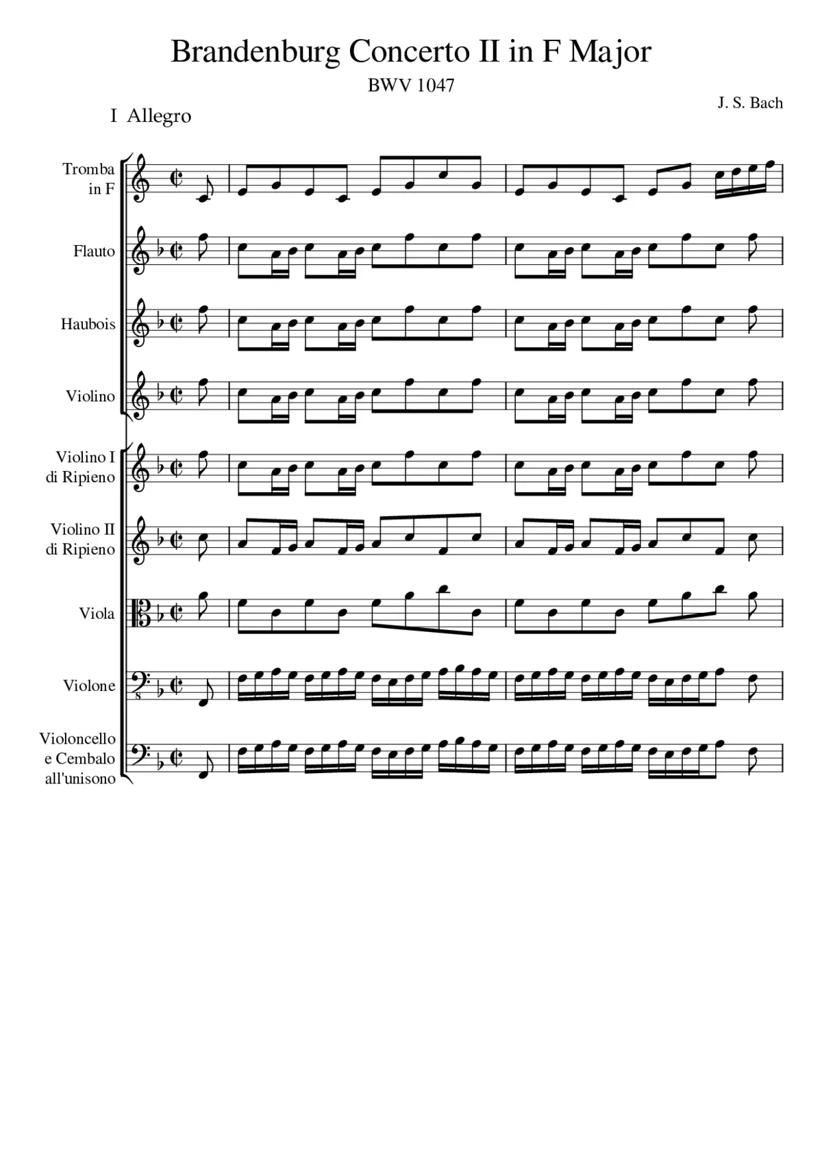 Brandenburg Concerto No.2 in F major BWV 1047 - Page 1