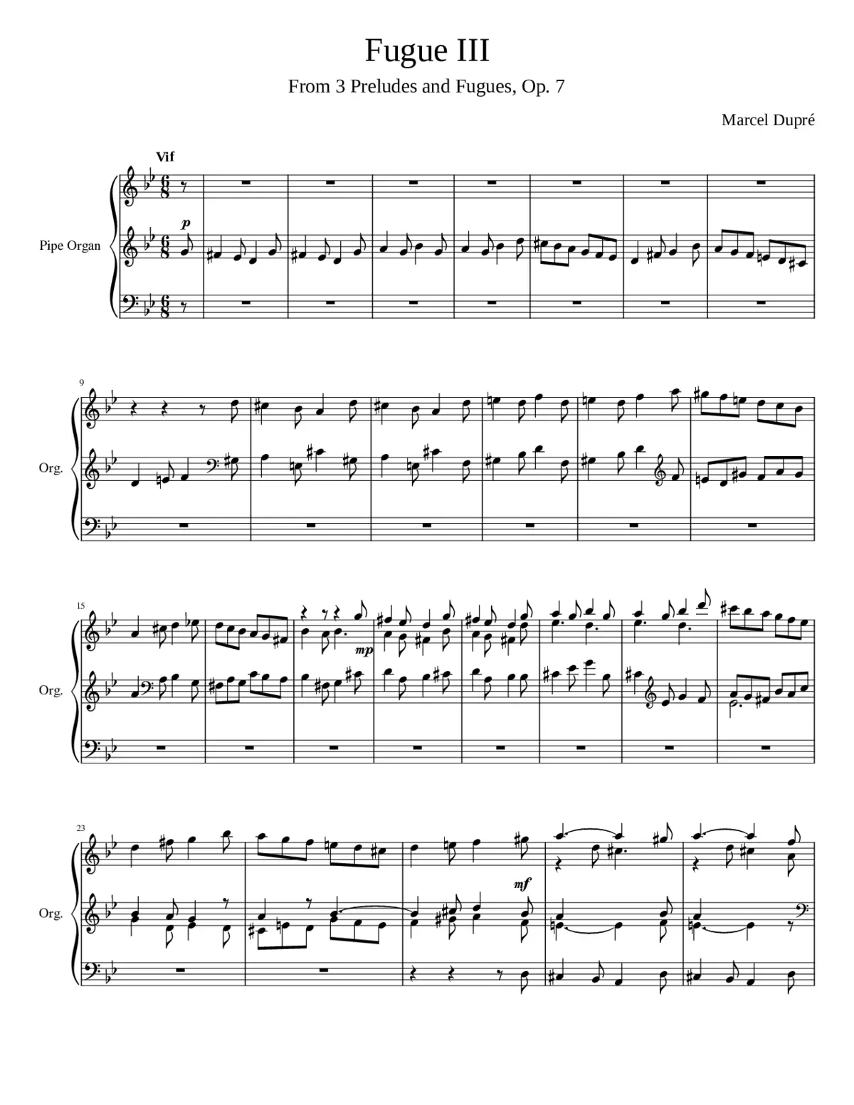 Marcel Dupré Fugue III from 3 Preludes and Fugues Op. 7 - Page 1