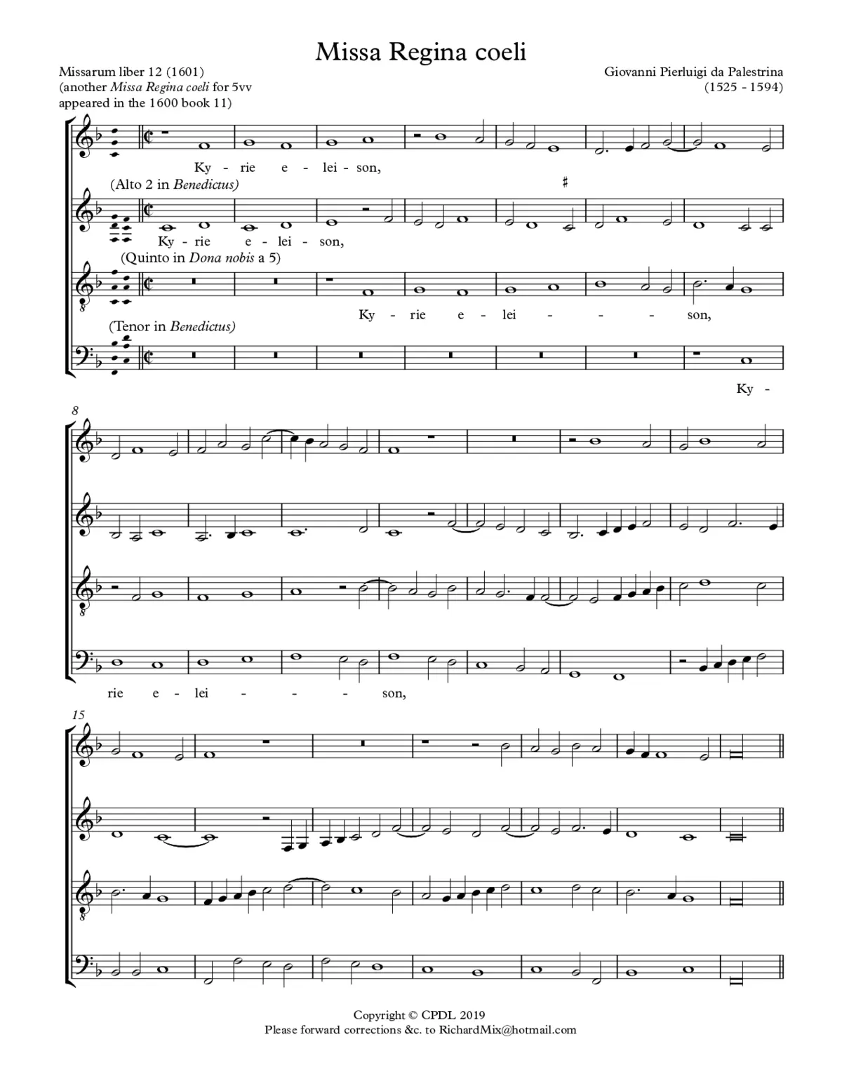 Missa Regina caeli a 4 - Page 1