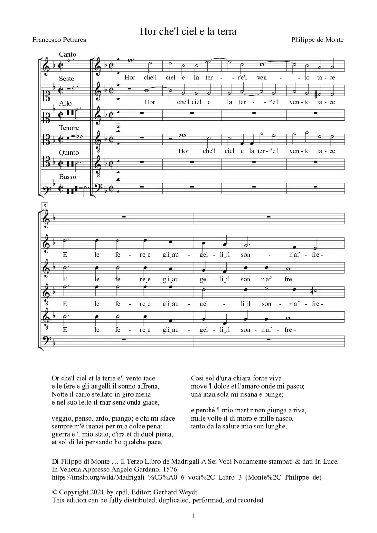 Hor che'l ciel e la terra - Page 1