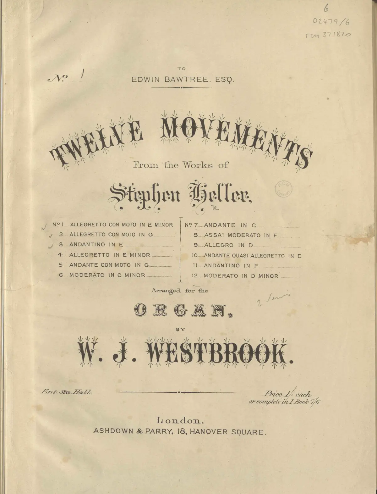 12 Movements from the Works of Stephen Heller, Series 1 - Page 1