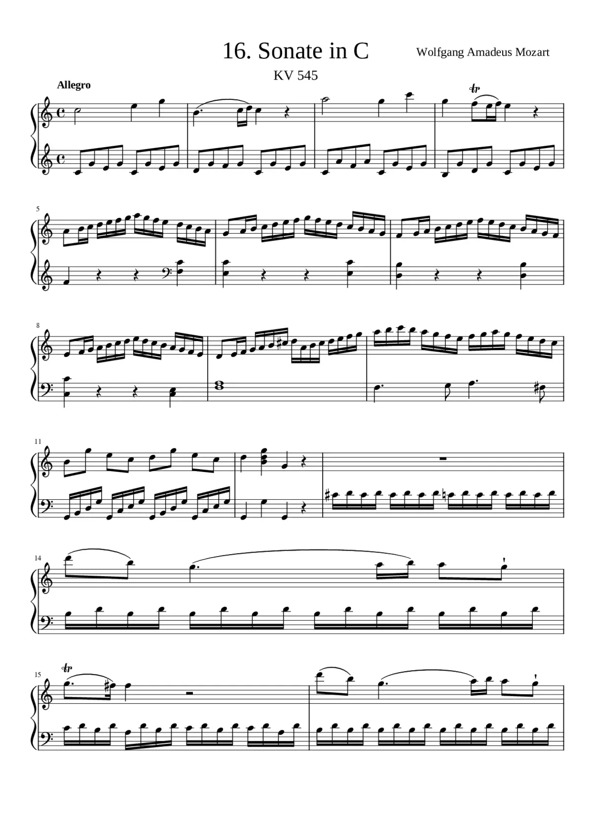 Piano Sonata No.16 in C major K.545 - Page 1