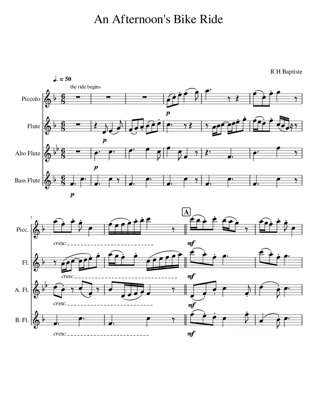 An Afternoon's Bike Ride - Flute Quartet - Page 1