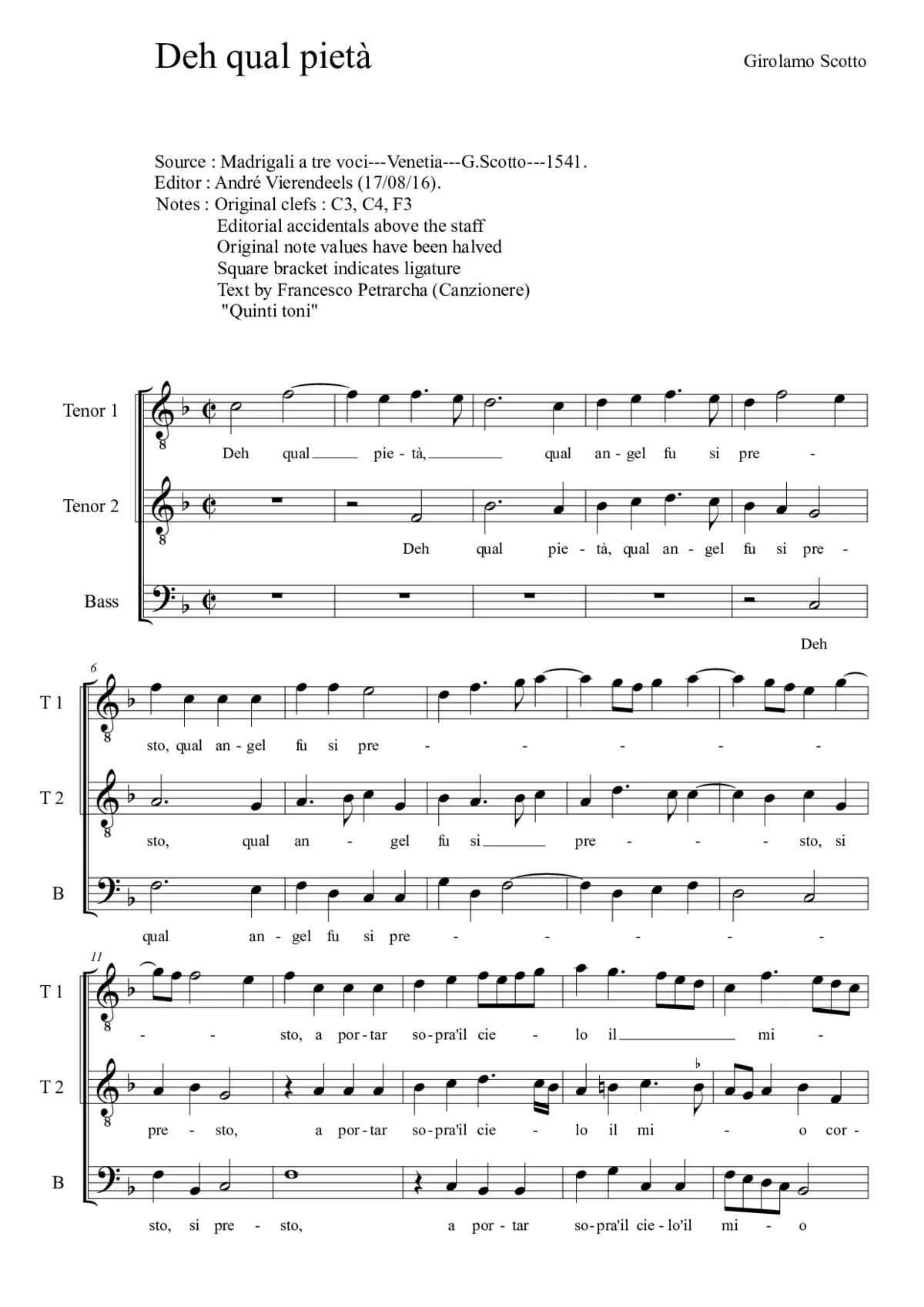 Deh qual pietà - Page 1