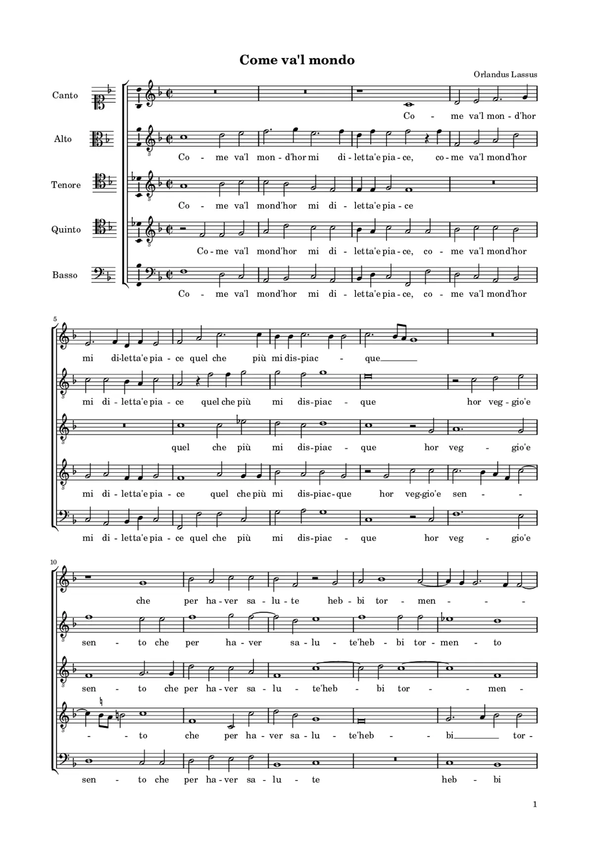 Come va'l mond 'hor mi diletta e piace - Page 1