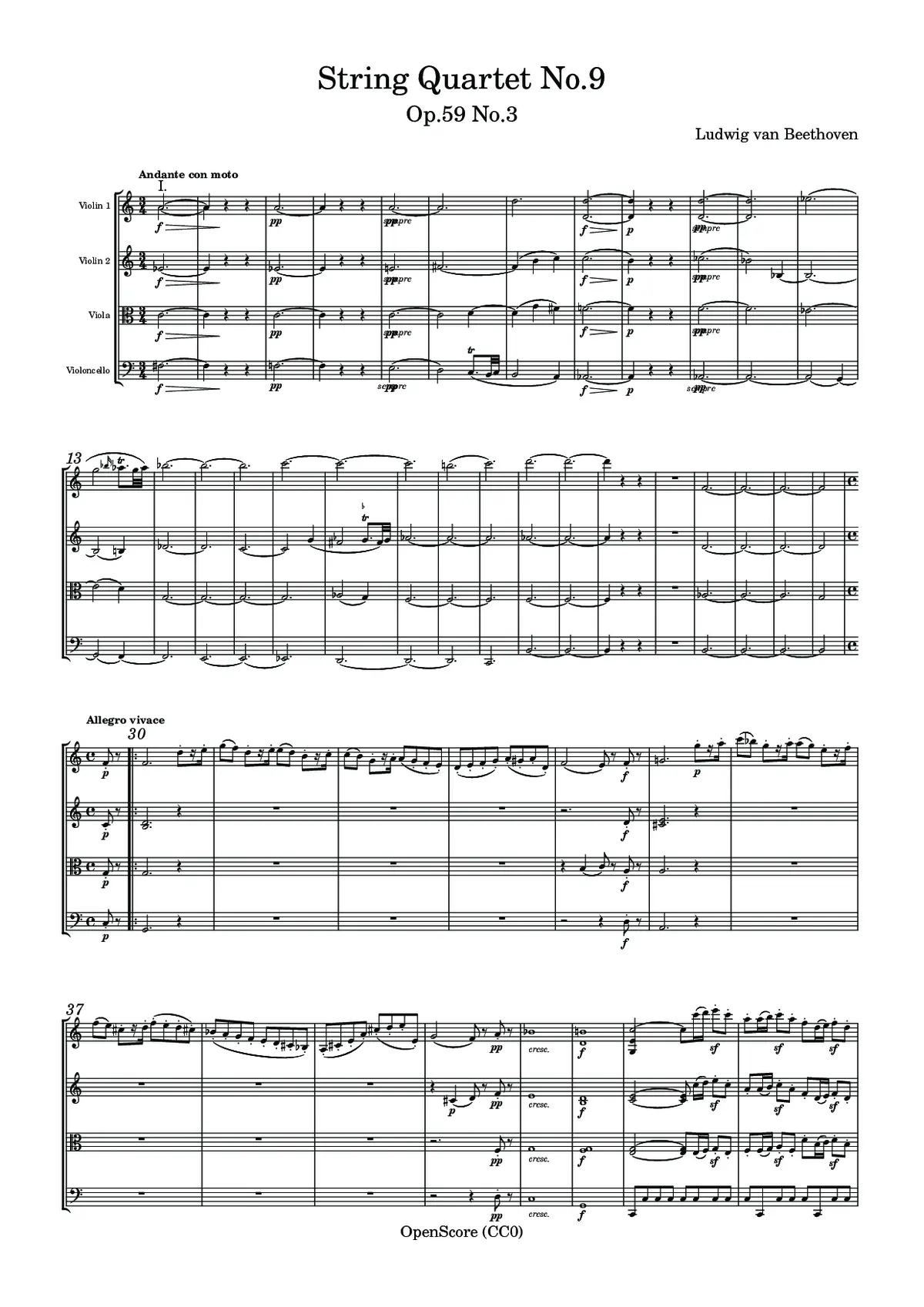 String Quartet No.9, Op.59 No.3 - Page 1