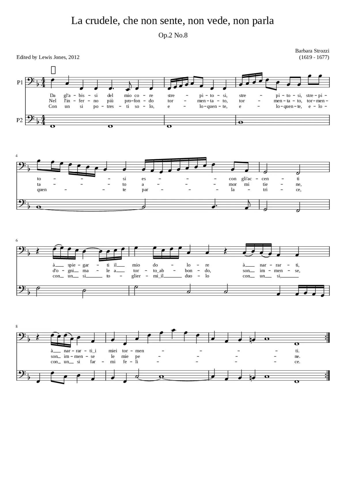 La crudele che non sente non vede non parlaComposer: Barbara Strozzi - Page 1