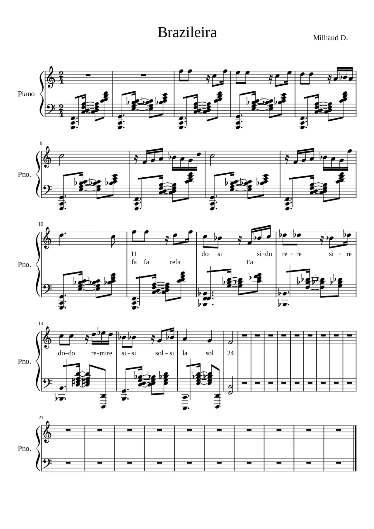 III. Brazileira Milhaud D. (PIANO 1 ONLY) - Page 1