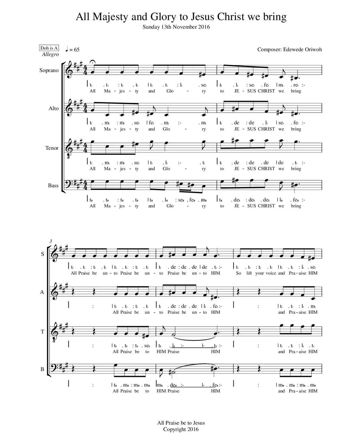 All Majesty and Glory to Jesus Christ we bring - Page 1