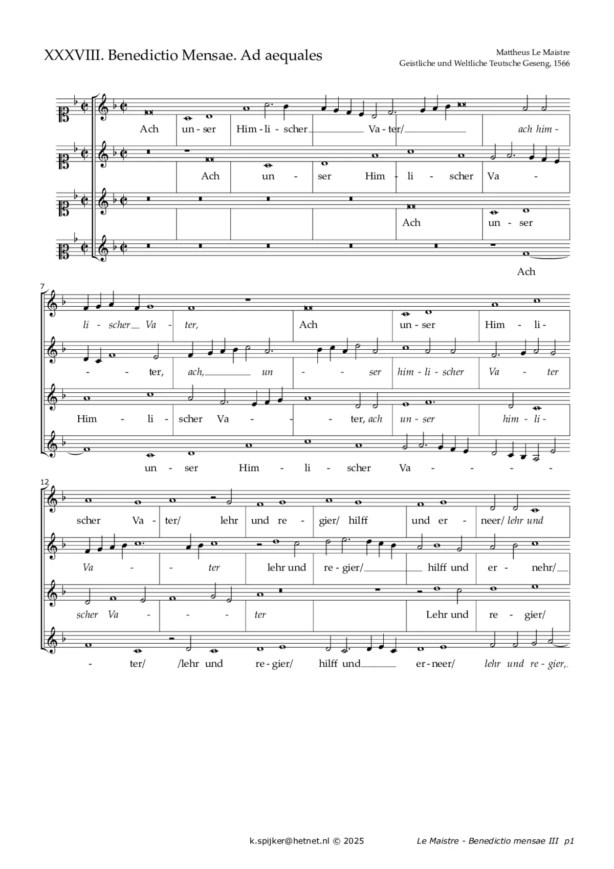 Benedictio mensae. Ad equales - Page 1