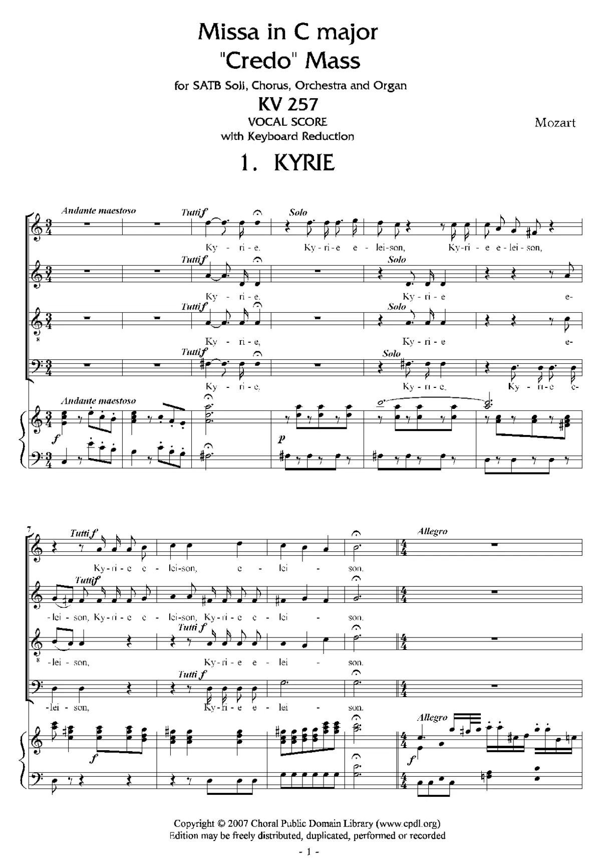 Missa brevis in C major, KV 257 'Credo' - Page 1