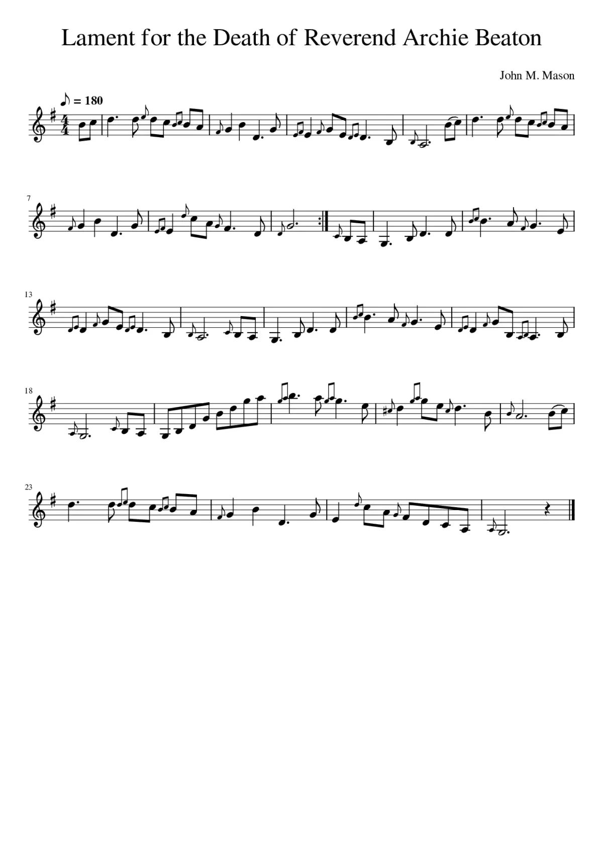 Lament for the Death of Reverend Archie Beaton - Page 1