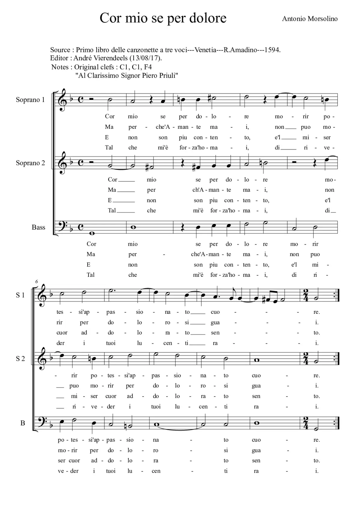 Cor mio se per dolore - Page 1