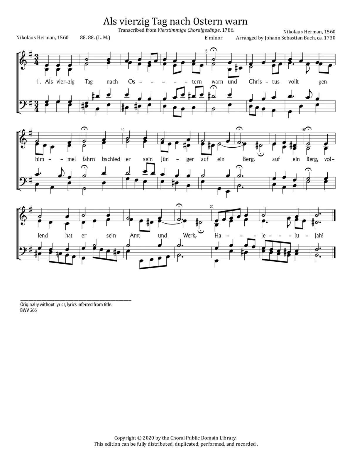 Als vierzig Tag nach Ostern warn, BWV 266 - Page 1