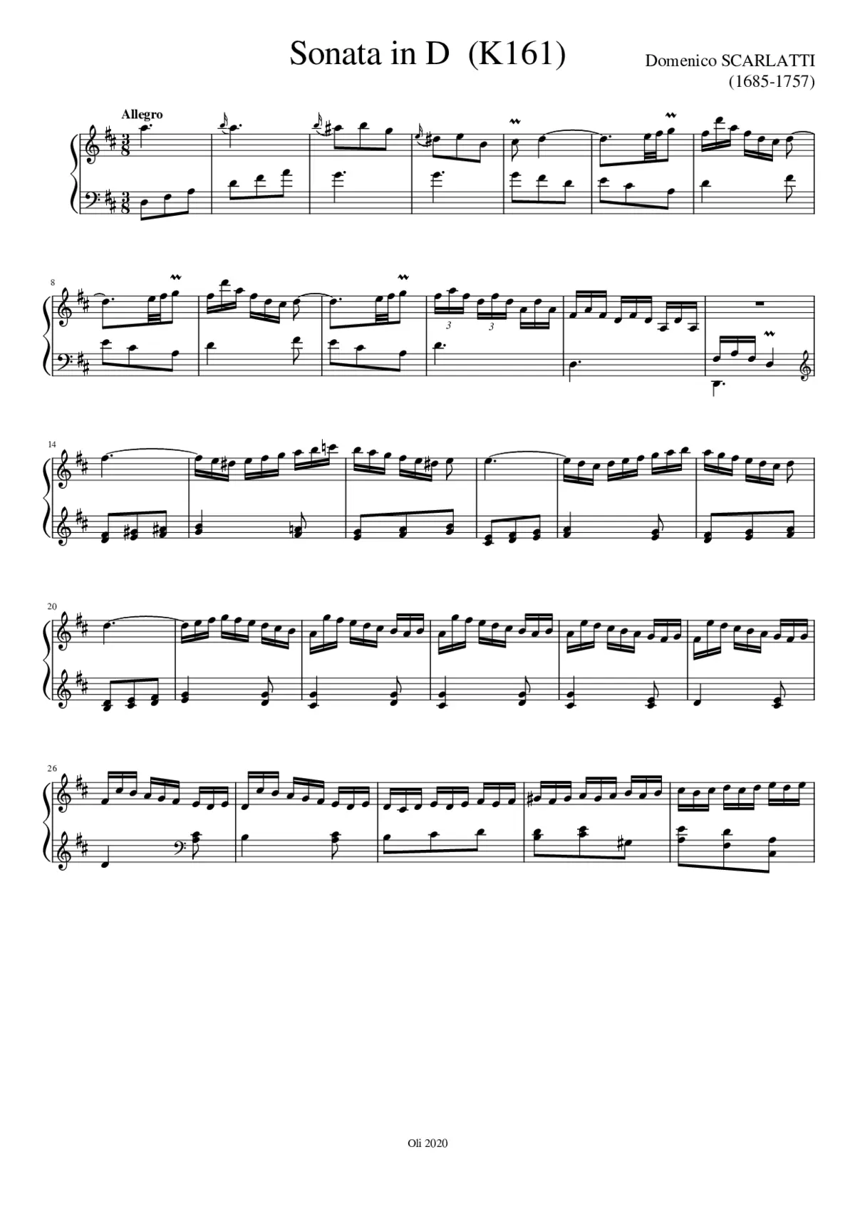 Sonata in D major K161 - Page 1
