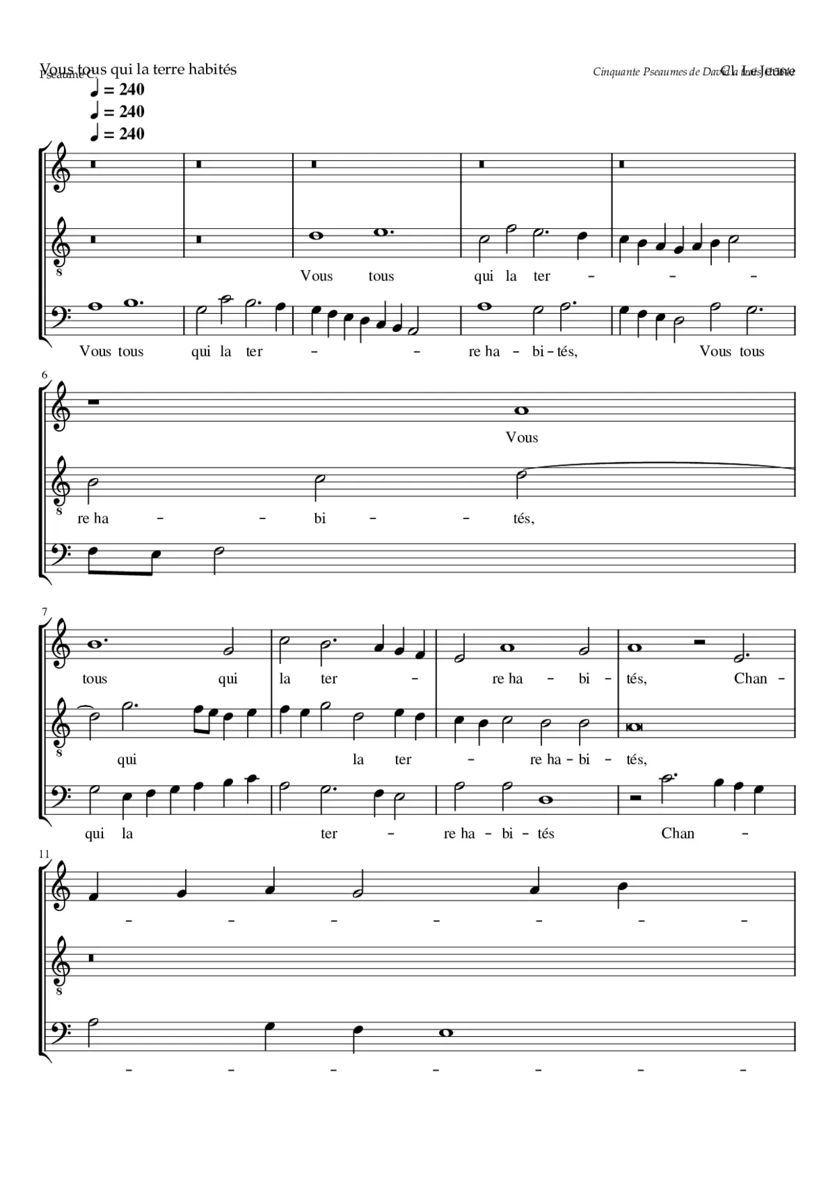 Vous tous qui la terre habités (psalm 100) - Page 1
