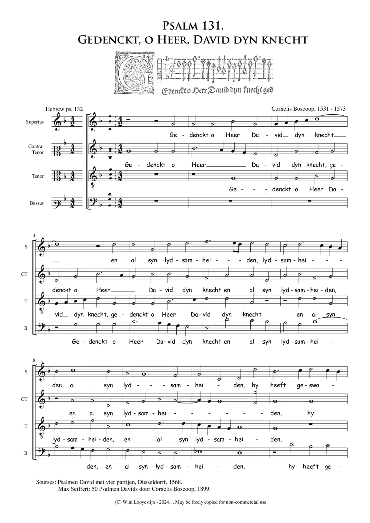 Gedenckt o Heer David-ps 131 - Page 1