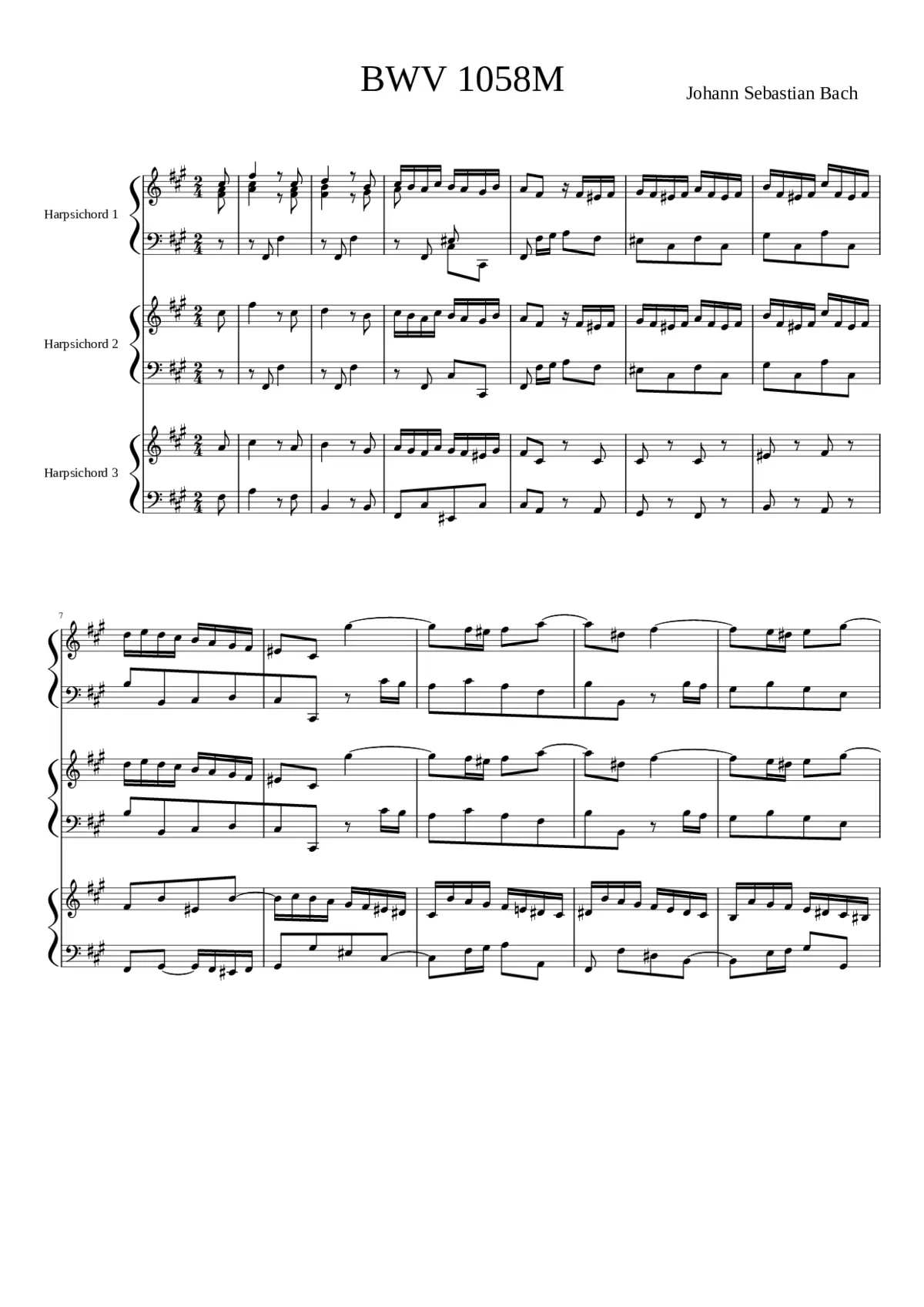 Harpsichord Concerto No.7 in G minor BWV 1058 - Page 1