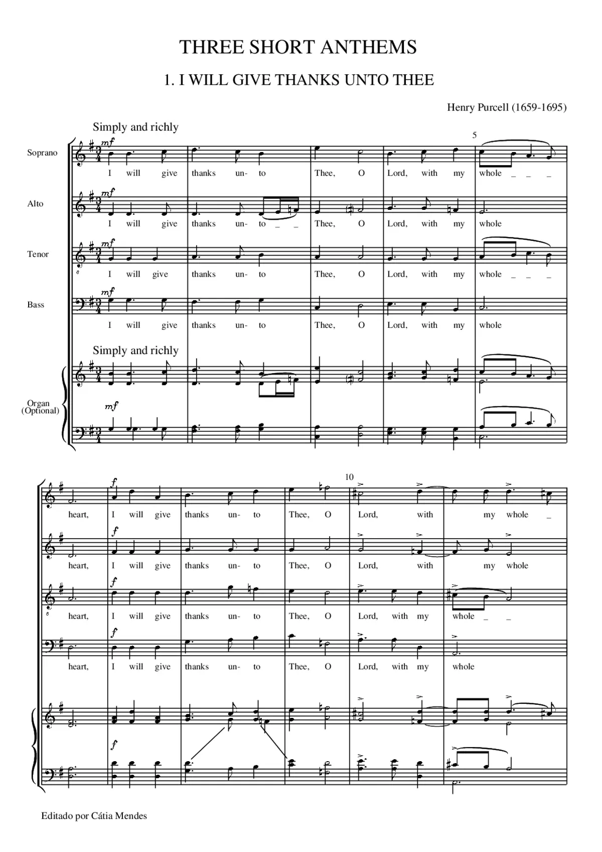 I will give thanks unto Thee, O Lord, Z 20 - Page 1