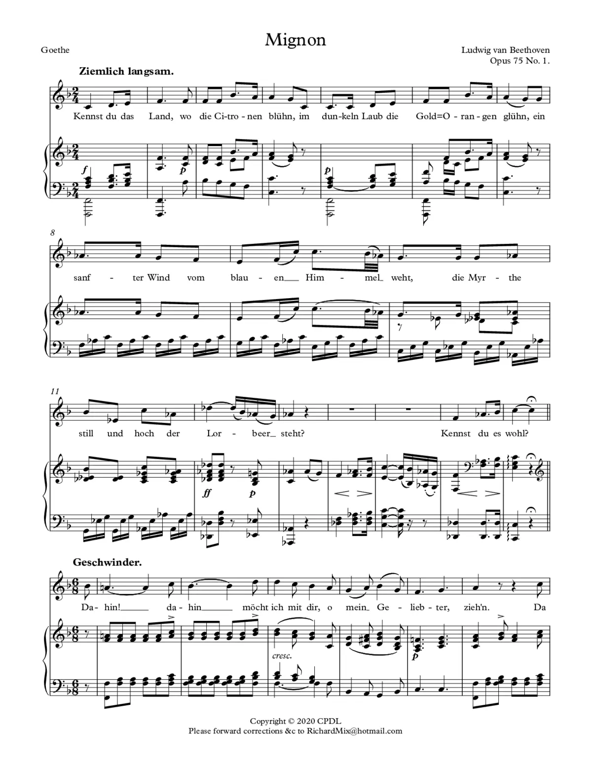 Kennst du das Land, Op. 75 No. 1 - Page 1