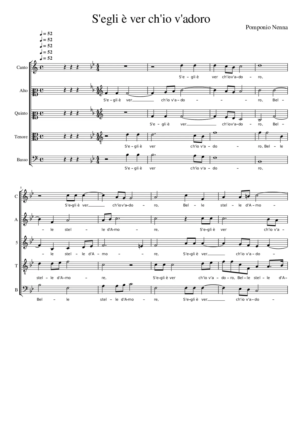 S'egli è ver ch'io v'adoro - Page 1