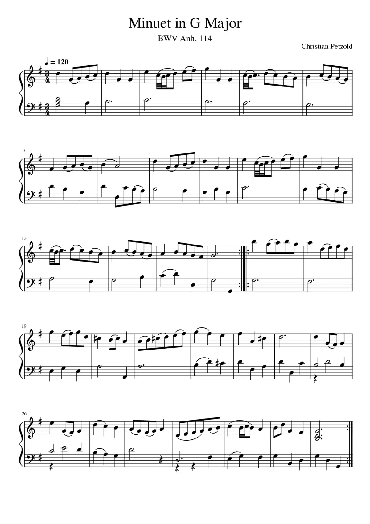 Minuet in G Major BWV Anh. 114 - Page 1