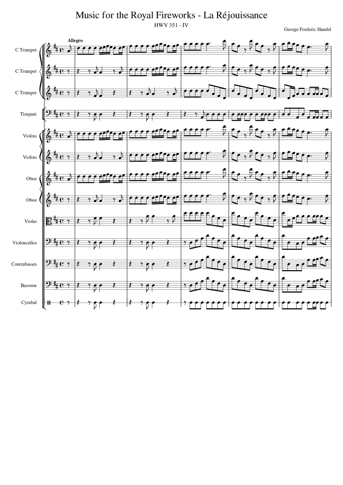 Music for the Royal Fireworks HWV 351 - Page 1