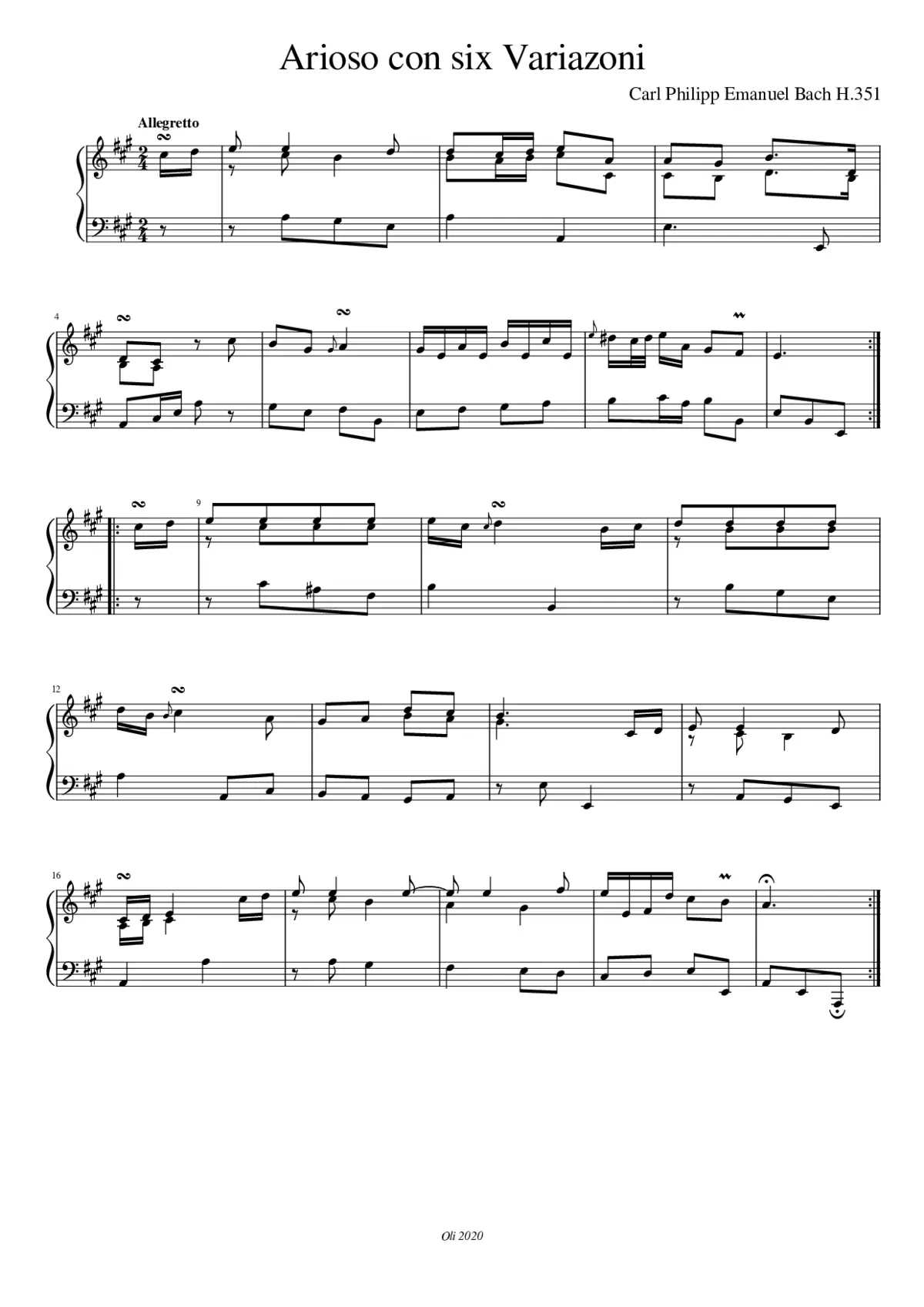 Arioso con six Variazoni H.351 - Page 1