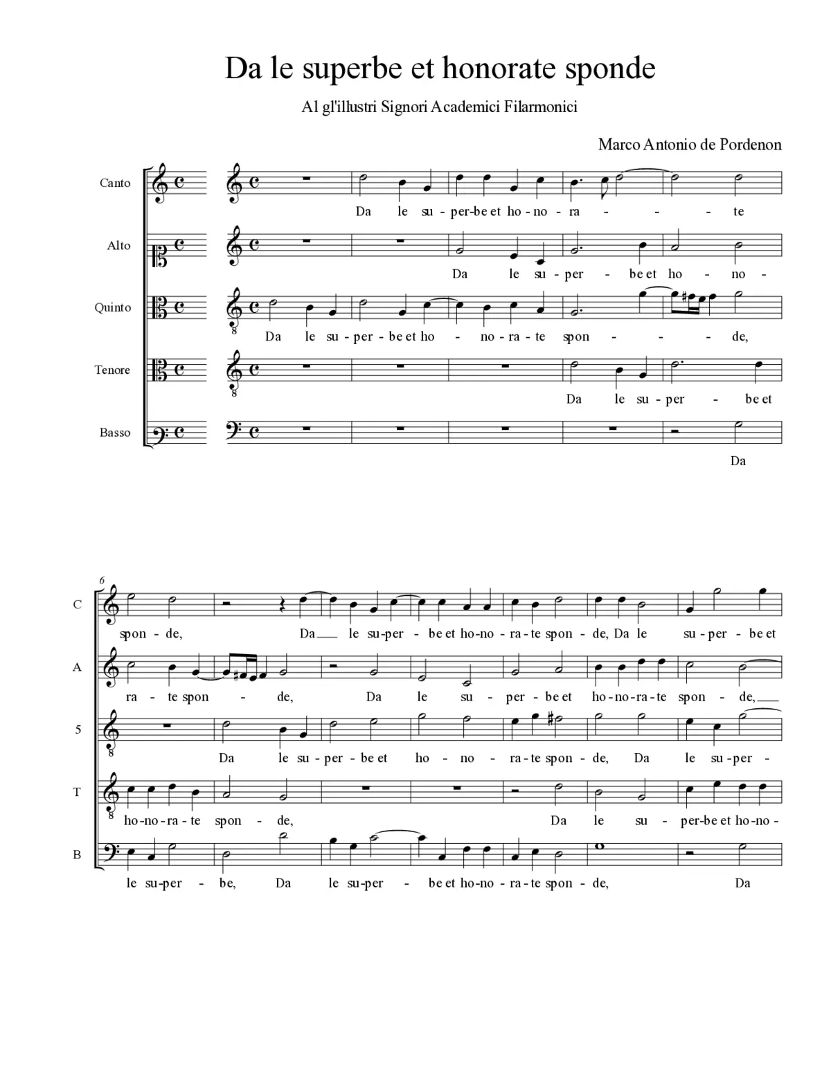 Da le superbe et honorate sponde - Page 1